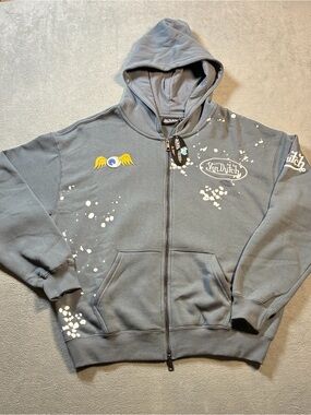 Von Dutch men’s Gray Zip-Up Hoodie Jacket